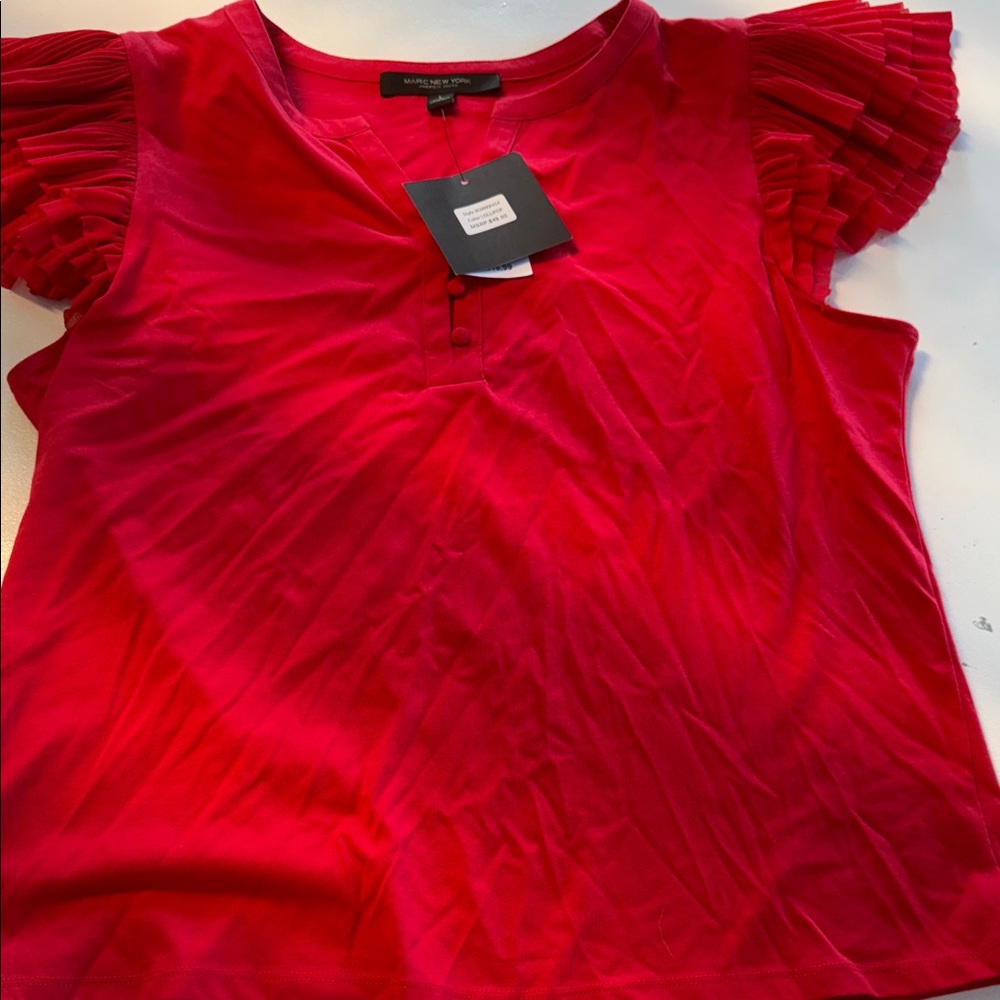 Marc New York Red Blouse with Pleated Sleeves